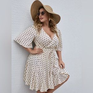 Plus Surplice Front Polka Dot Dress